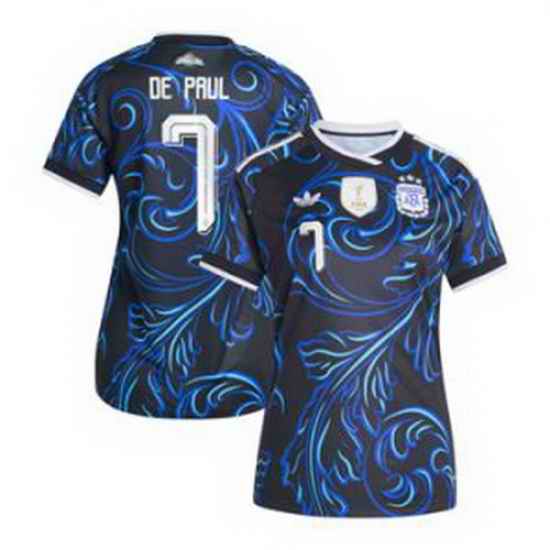Women 7Rodrigo De Paul Argentina National Team adidas 2026 Away Replica Jersey Black 3